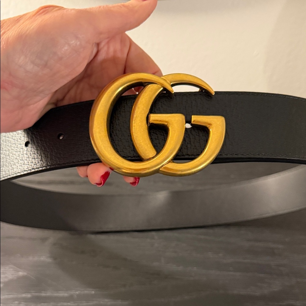 Gucci Black Belt with Gold GG Logo